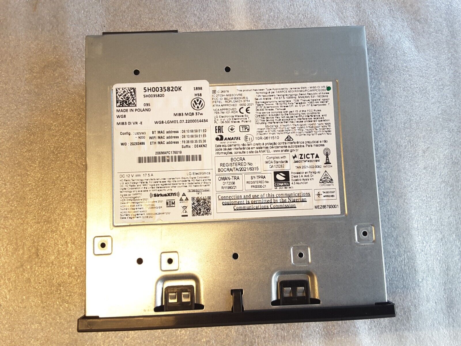 Sistema de navegación original VW Golf 8 ECU MIB3 MQB WG8 Head-Up Unit 5H0035820K