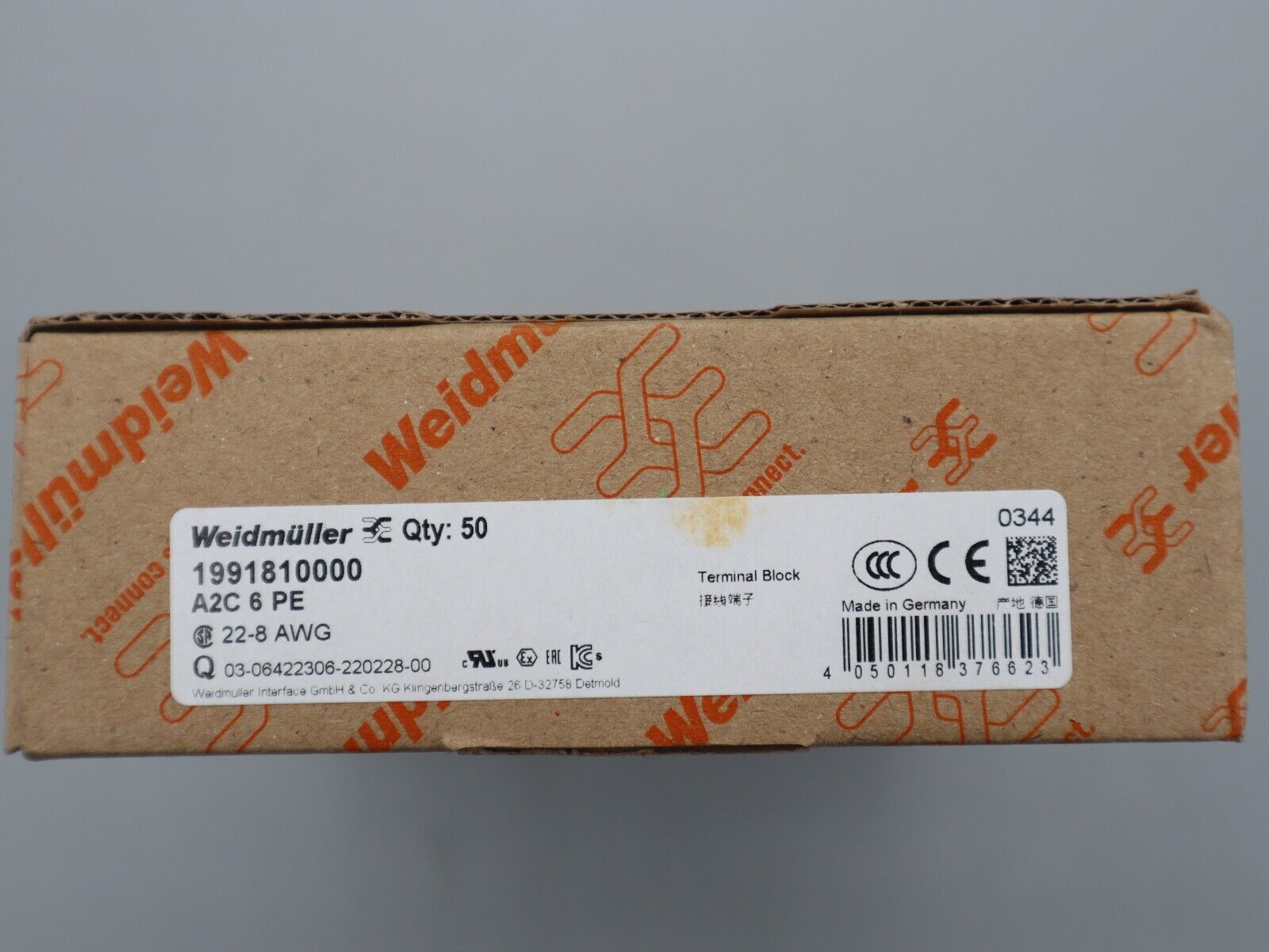 Weidmüller Terminal Block 1991810000 A2C6PE Verbinder Klemmen Inhalt 50 stück