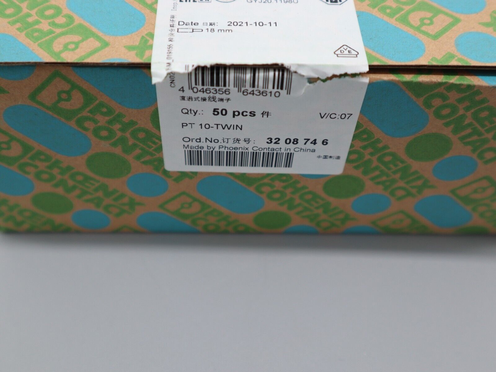 50 Stk. PHOENIX Contact Schutzleiterklemme PT 10-TWIN (3208746)Terminal Bl Neu