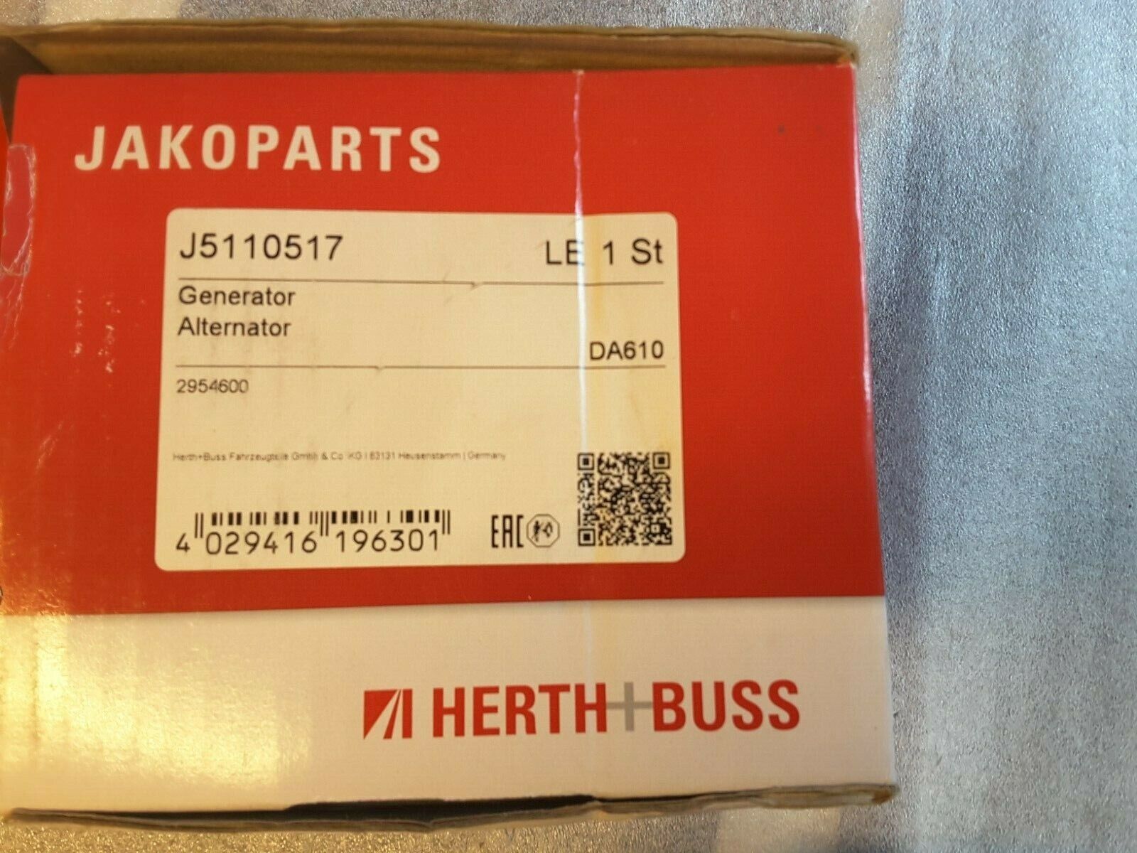 Generador original HERTH+BUSS JAKOPARTS J5110517 Hyundai Getz, Matrix, Tucson.