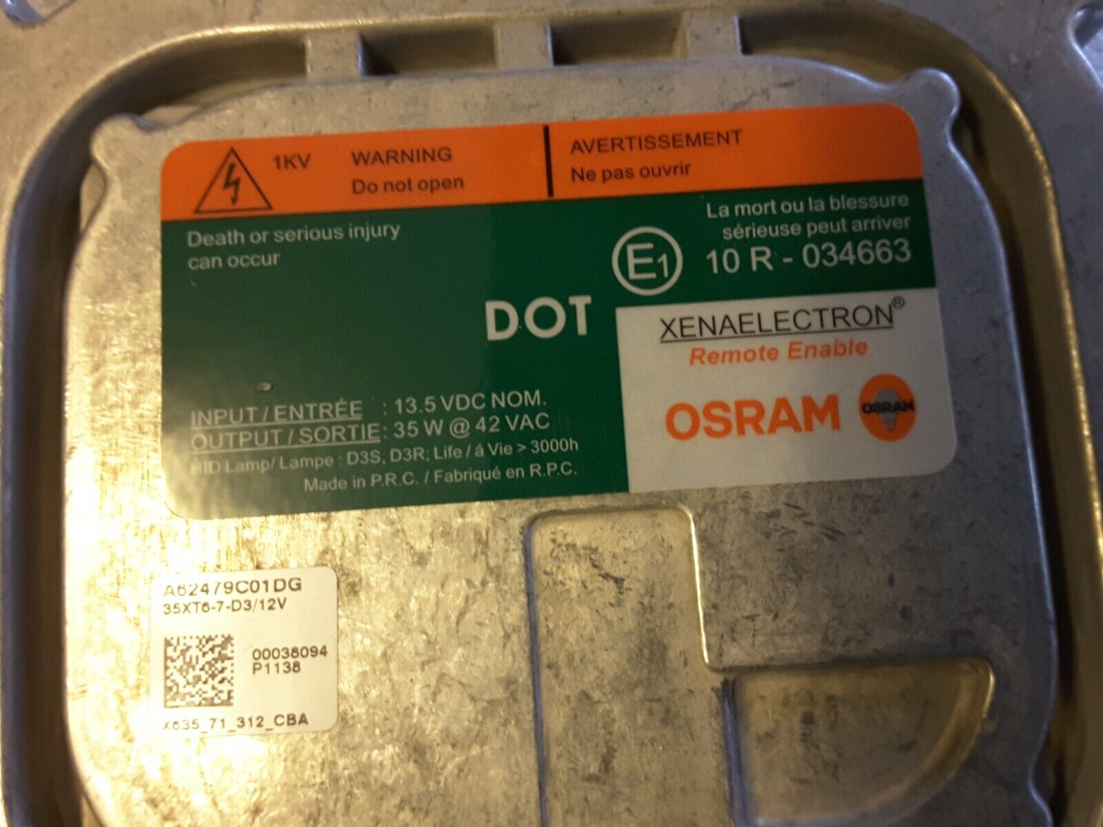 Unidad de control OSRAM Xenon 10R - 034663 D3S D3R 13,5V 42VAC Nuevo