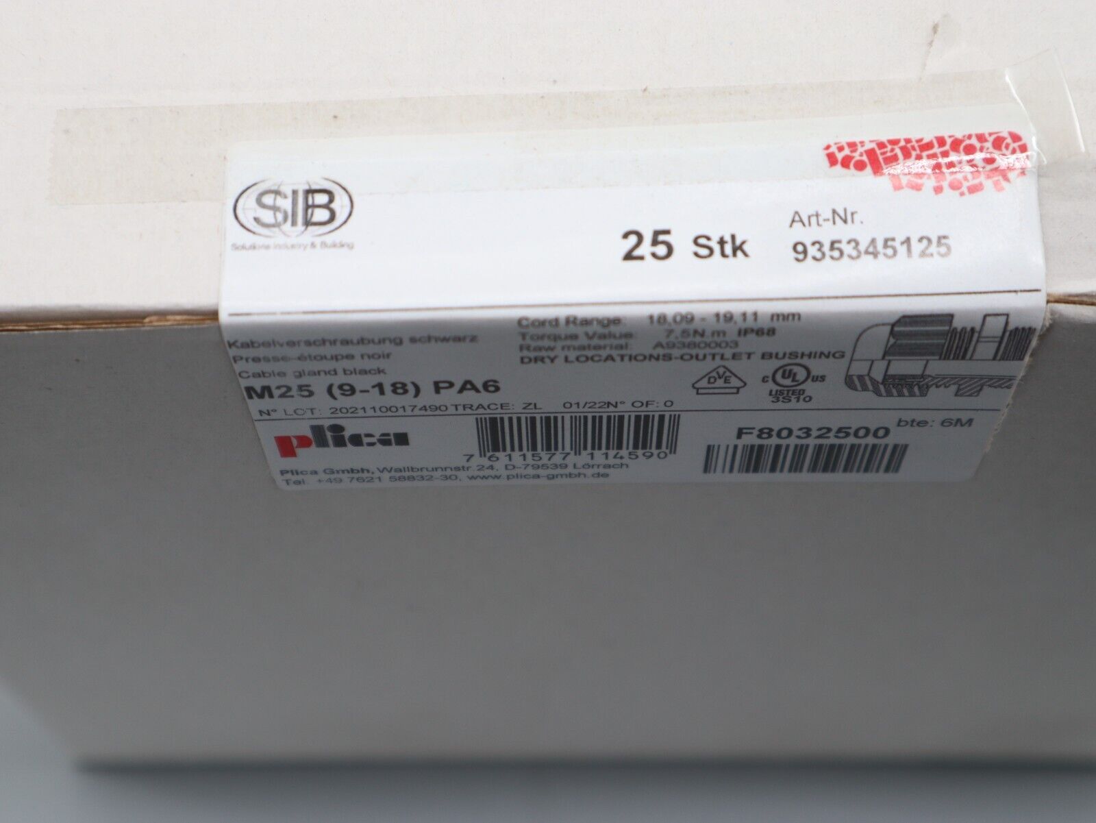 Kabelverschraubungen metrisch M25(9-18) PA6 Polyamid Kabelverschraubung