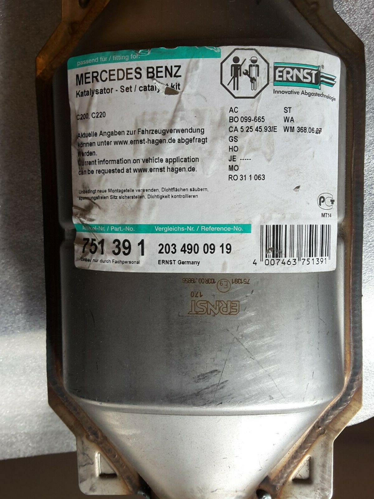 Katalysator Original Ernst Mercedes-Benz C-Klasse W203 C200 C220 CDI NEU.