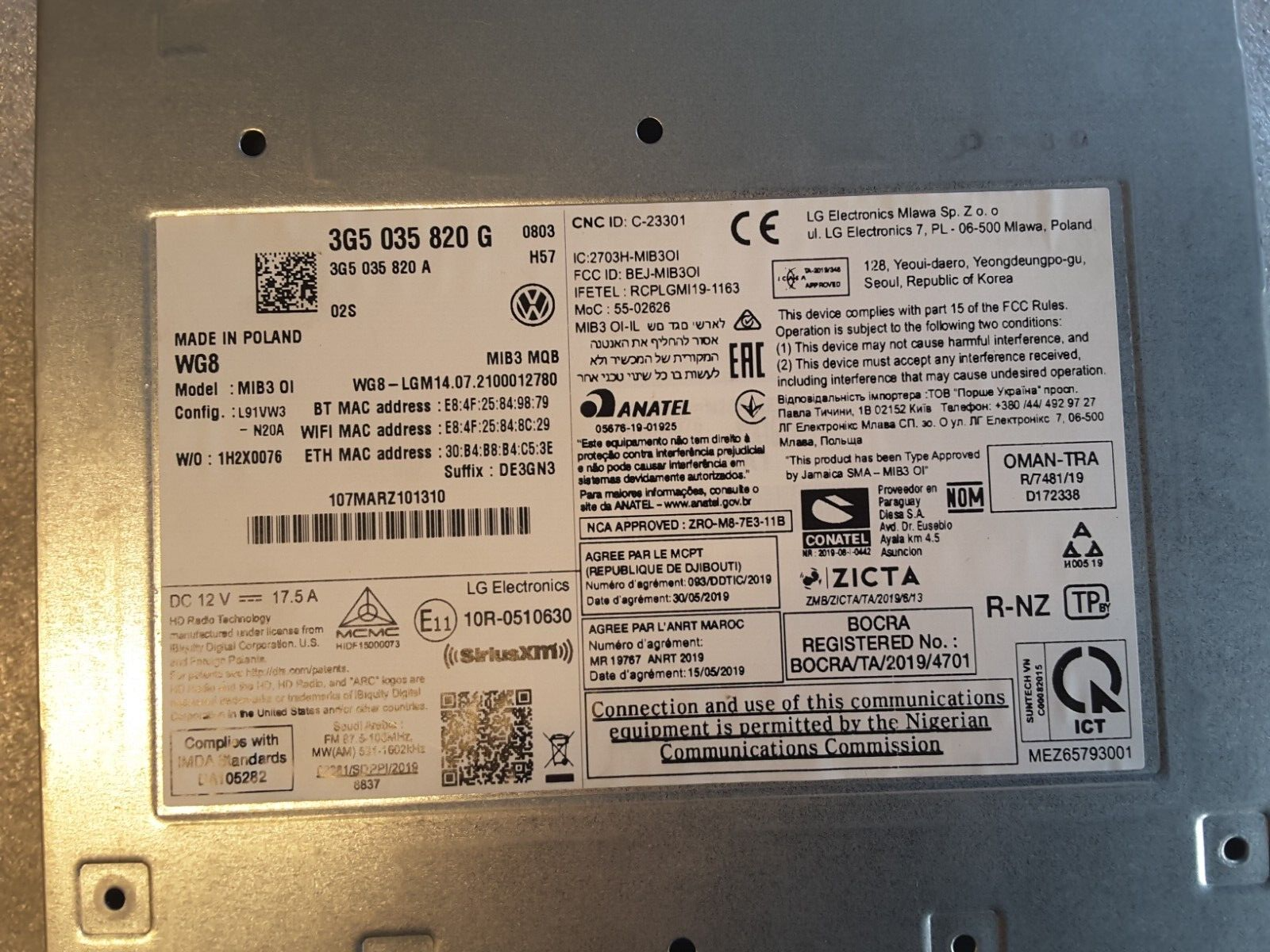 Unidad de control de navegación original Audi A4, S4, 8W, B9, para Radio Media 8W0919614 S