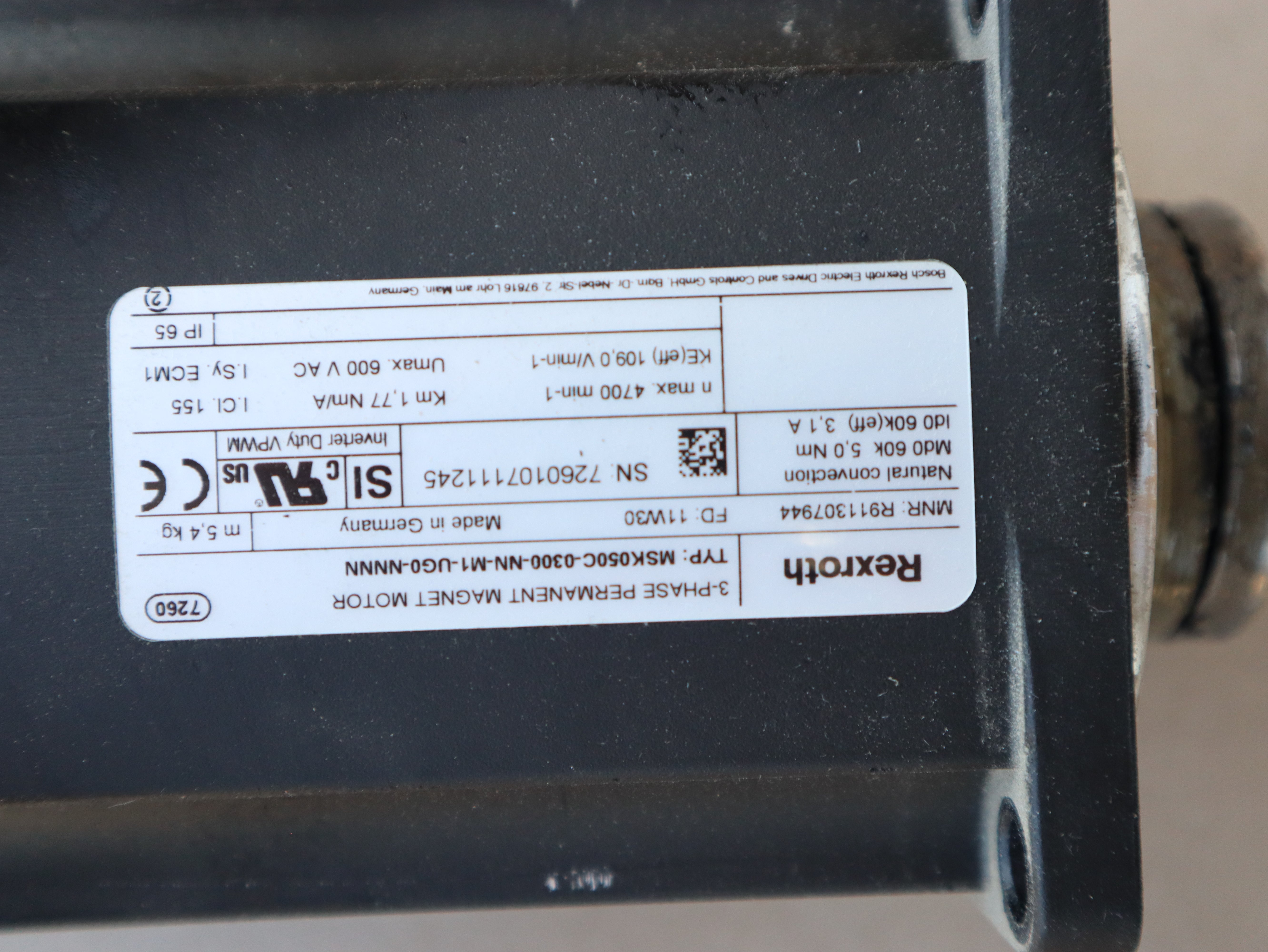 REXROTH 3-PH Permanent Magnet Motor MSK050C-0300-NN-M1-UG0-NNNN