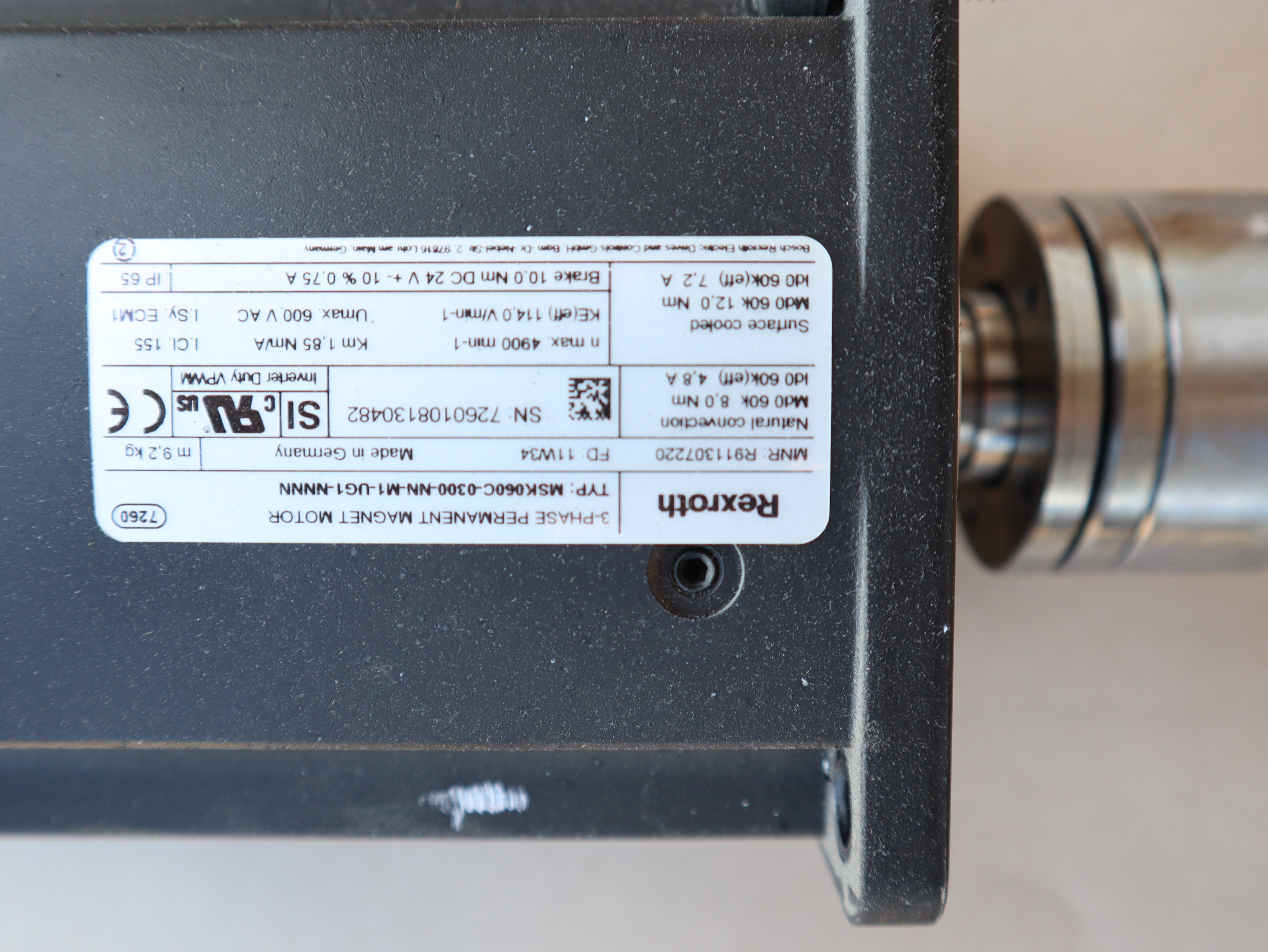 Rexroth 3-PH Permanent Magnet Motor MSK060C-0300-NN-M1-UG1-NNNN Gebraucht