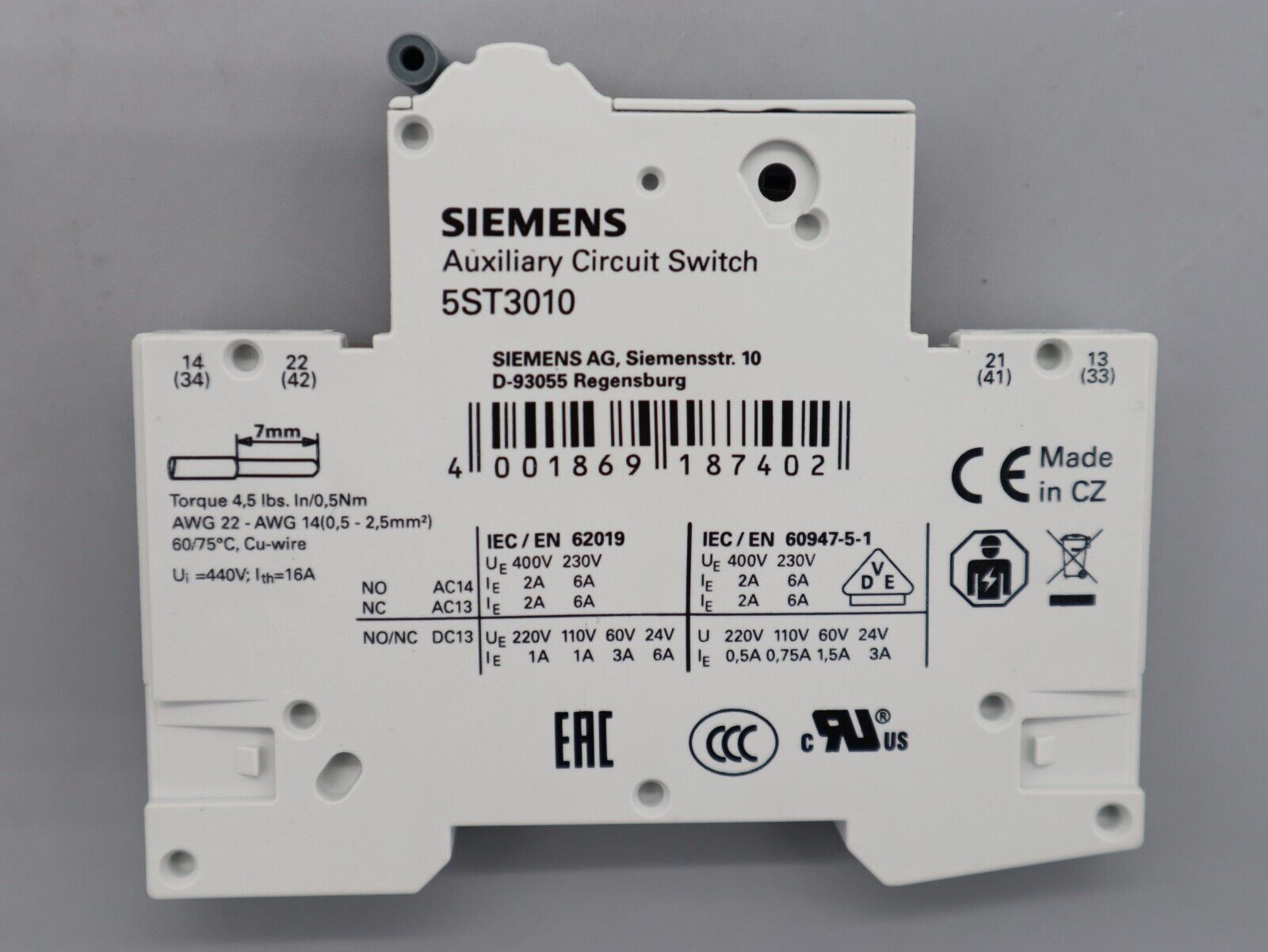 Siemens Hilfsstromschalter 5ST3010 auxiliary circuit switch 1NO+1NC 5ST301.AS