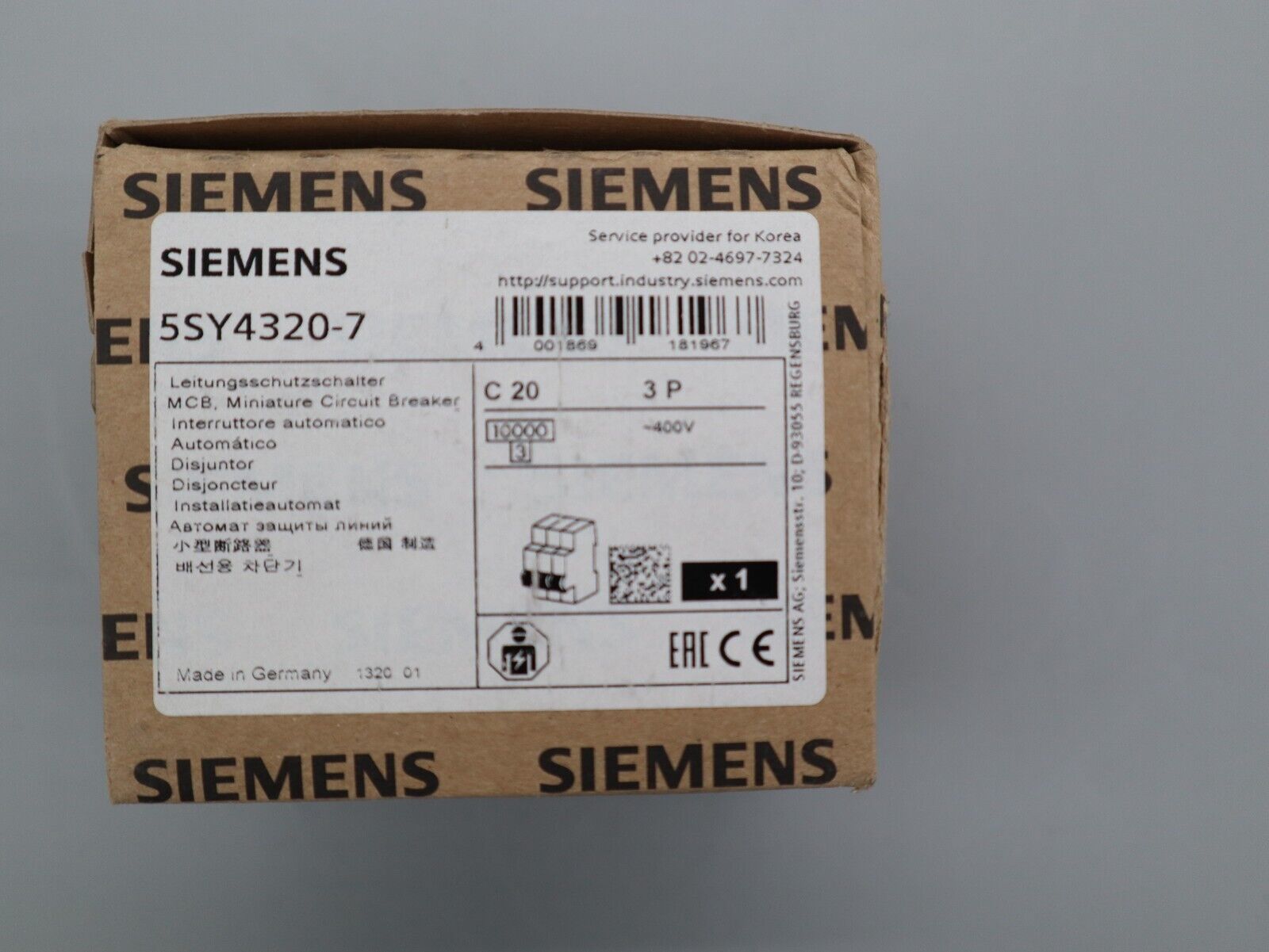 Siemens Typ C Leitungsschutzschalter 400V, 3-polig - 16A 5SY4320-7