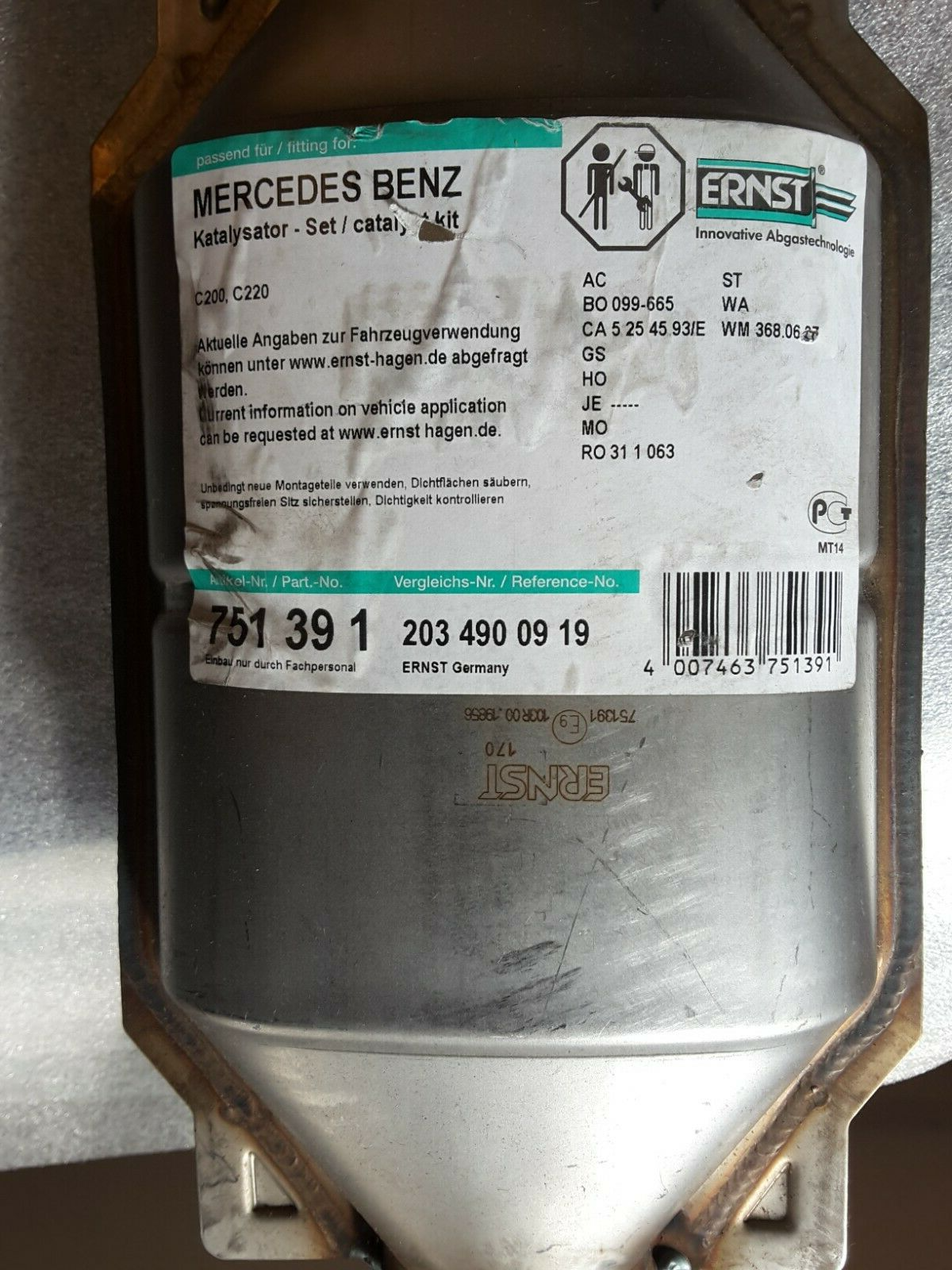 Catalytic converter original Ernst Mercedes-Benz C-Class W203 C200 C220 CDI NEW.